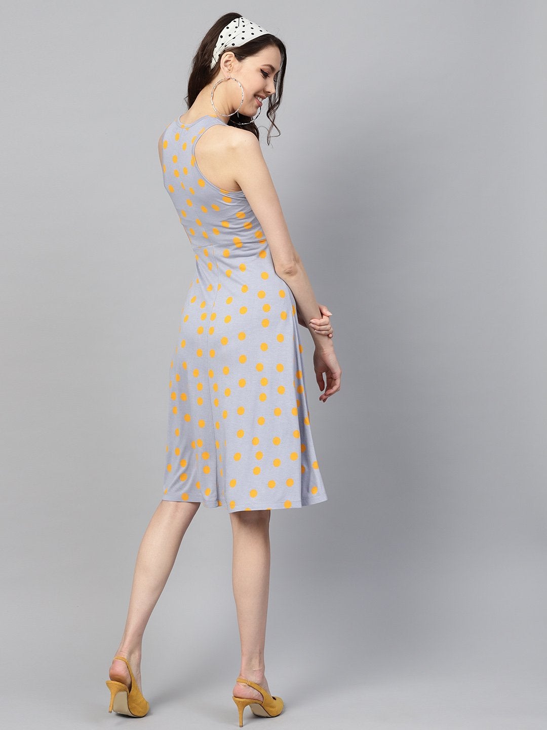 Women's Grey Yellow Polka Skater Dress