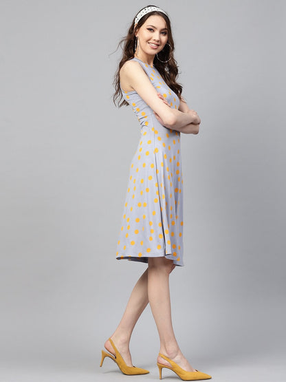 Women's Grey Yellow Polka Skater Dress