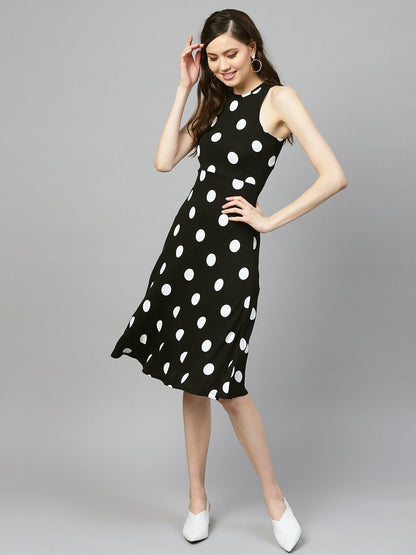 Women's Black & White Polka Skater Dress