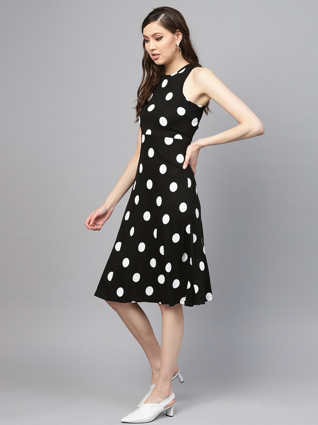 Women's Black & White Polka Skater Dress