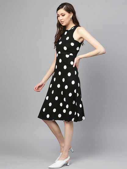 Women's Black & White Polka Skater Dress