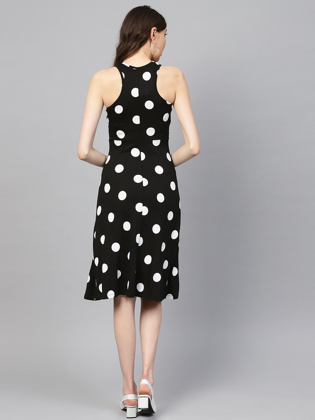 Women's Black & White Polka Skater Dress