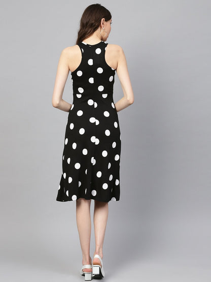 Women's Black & White Polka Skater Dress