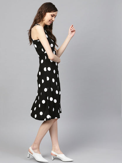 Women's Black & White Polka Skater Dress