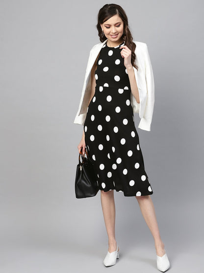 Women's Black & White Polka Skater Dress