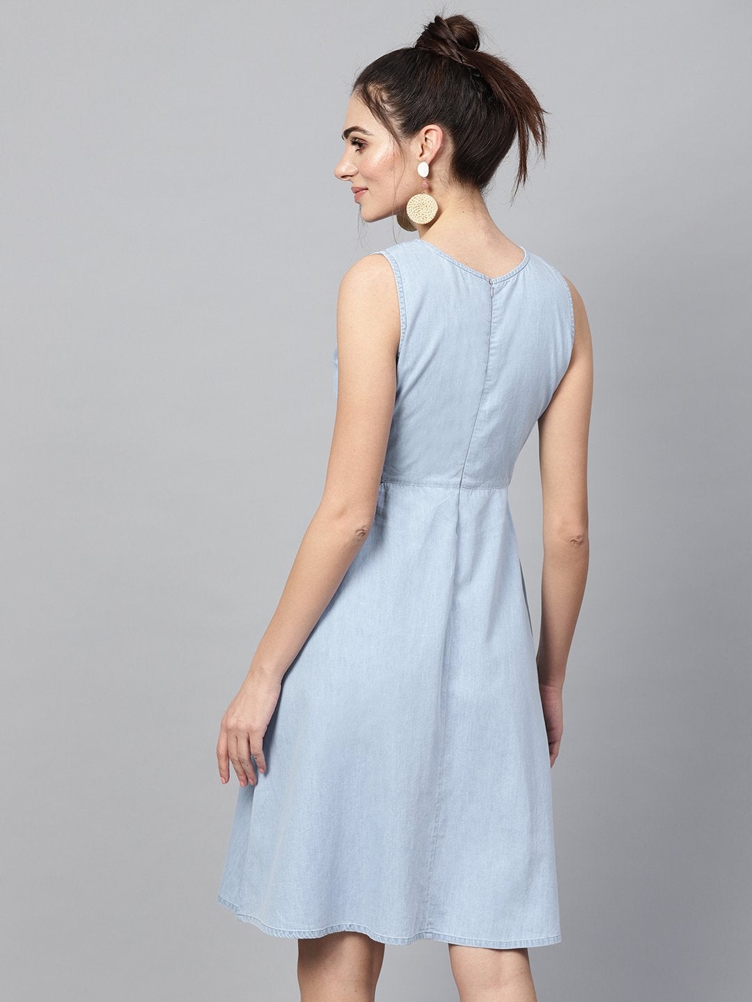 Women's Blue Denim Side Cut Out Dress