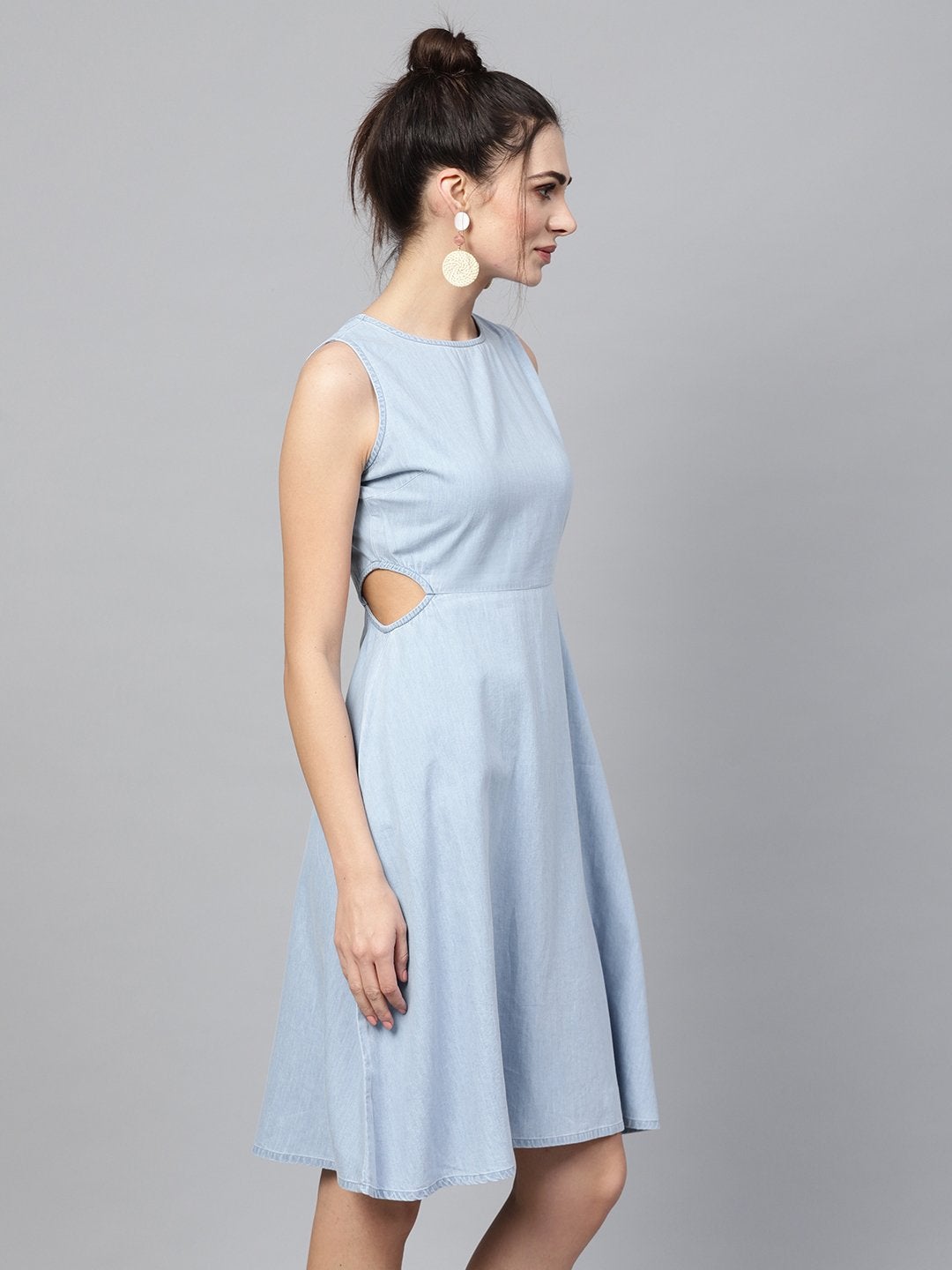 Women's Blue Denim Side Cut Out Dress