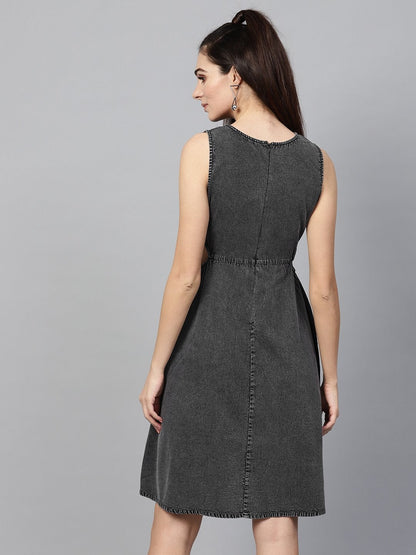 Women's Black Denim Side Cut Out Dress