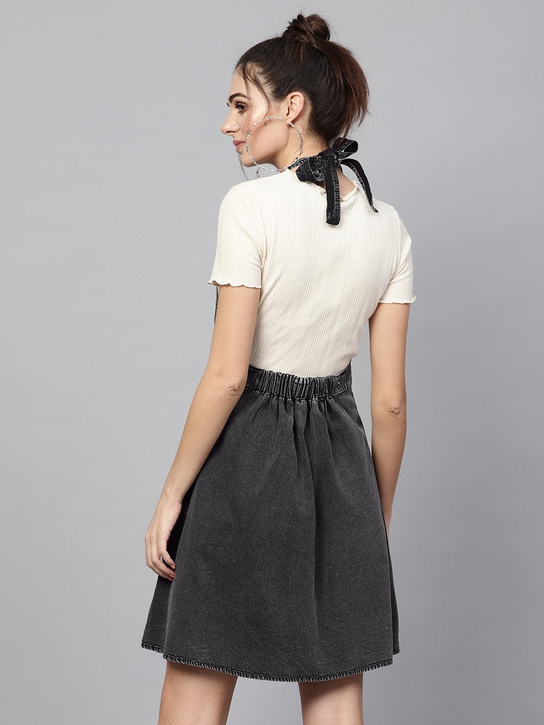 Women's Black Denim Acid Wash Apron Dress