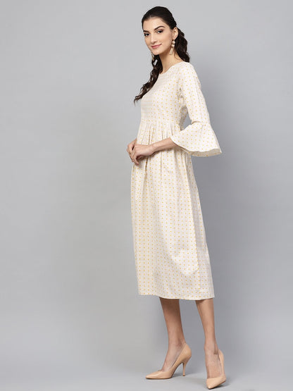 Women's Beige Gathered Dress