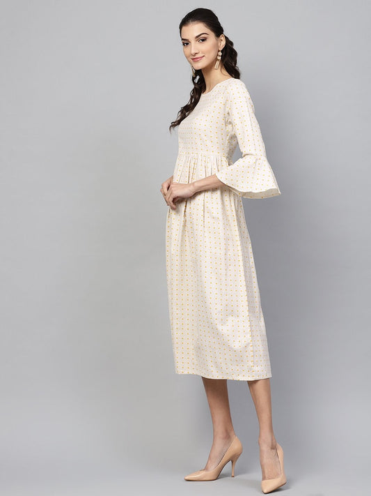 Women's Beige Gathered Dress
