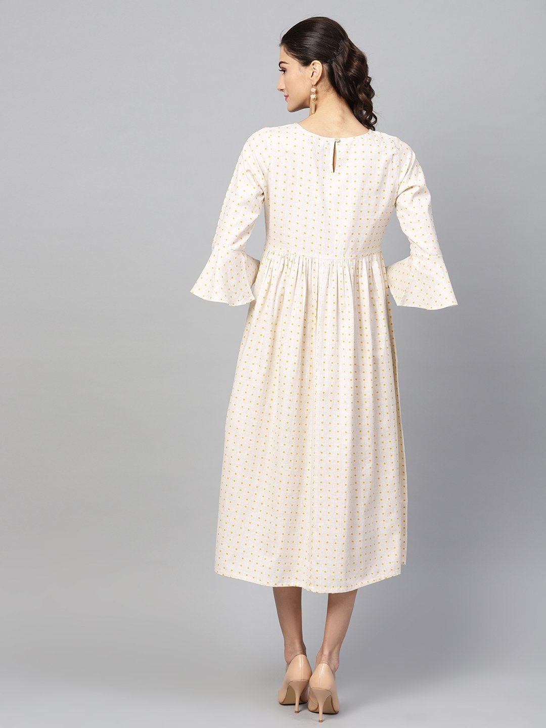 Women's Beige Gathered Dress