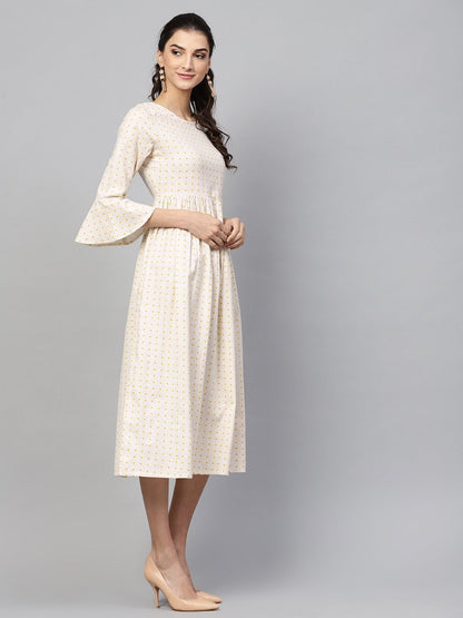 Women's Beige Gathered Dress