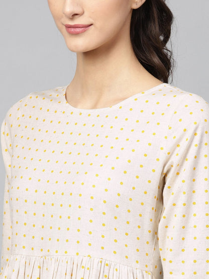 Women's Beige Gathered Dress