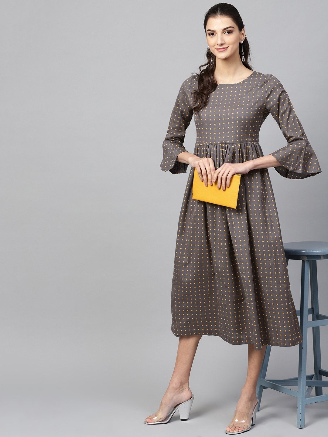 Women's Grey Gathered Dress