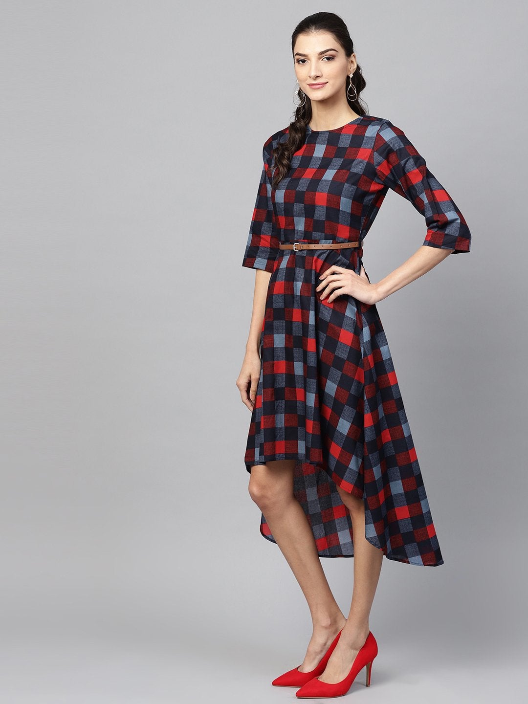 Women's Multi Check High Low Dress
