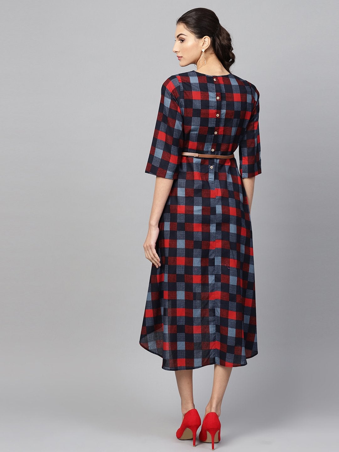 Women's Multi Check High Low Dress