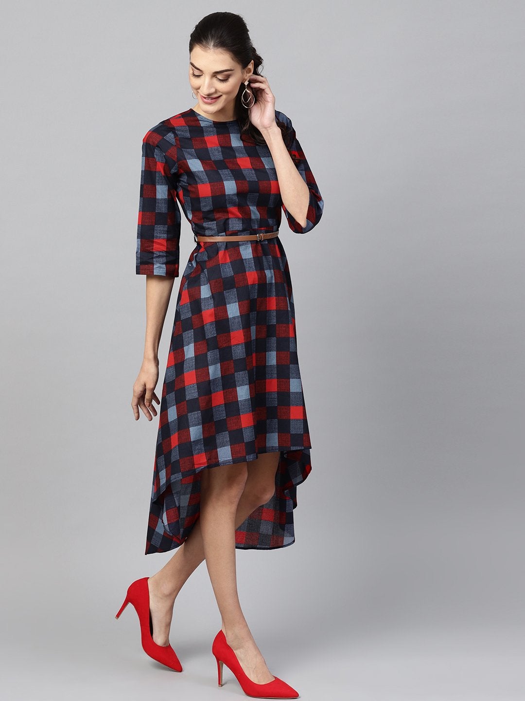 Women's Multi Check High Low Dress