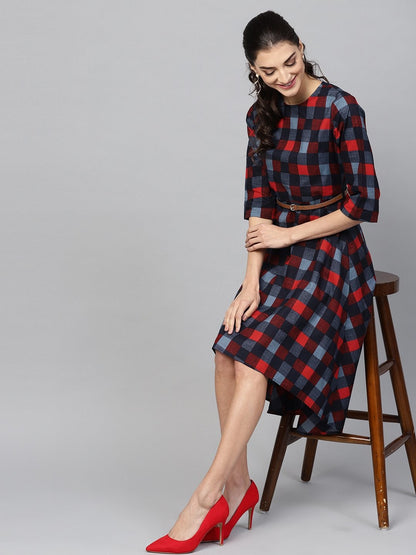 Women's Multi Check High Low Dress