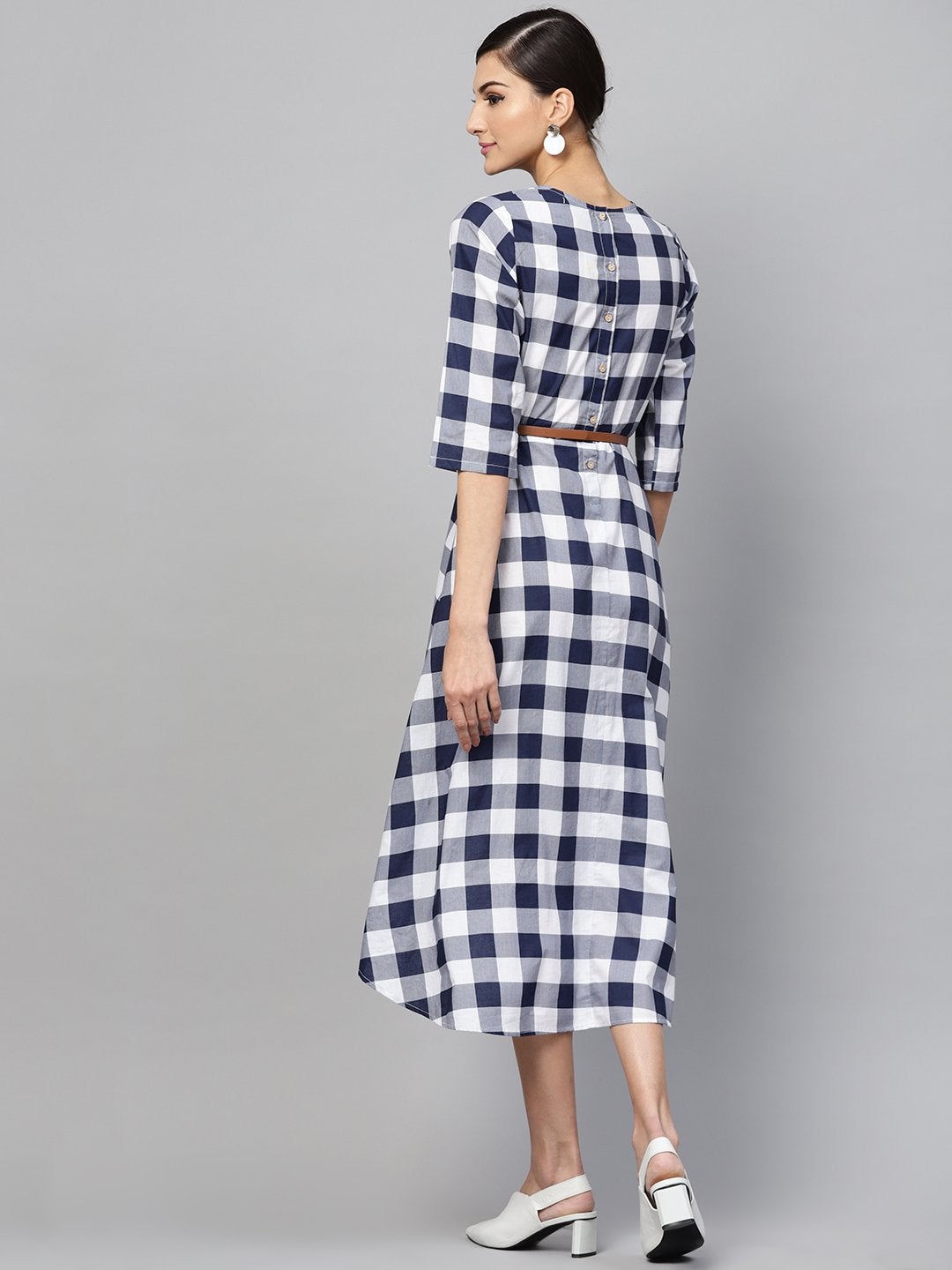 Women's Navy Check High Low Dress