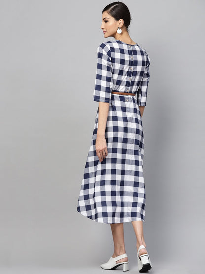 Women's Navy Check High Low Dress