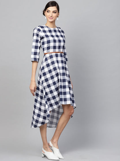 Women's Navy Check High Low Dress