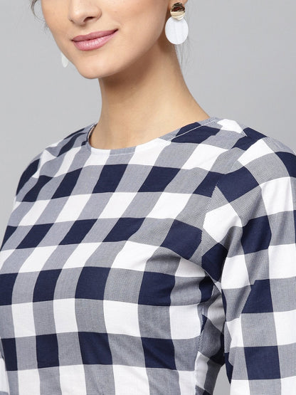 Women's Navy Check High Low Dress