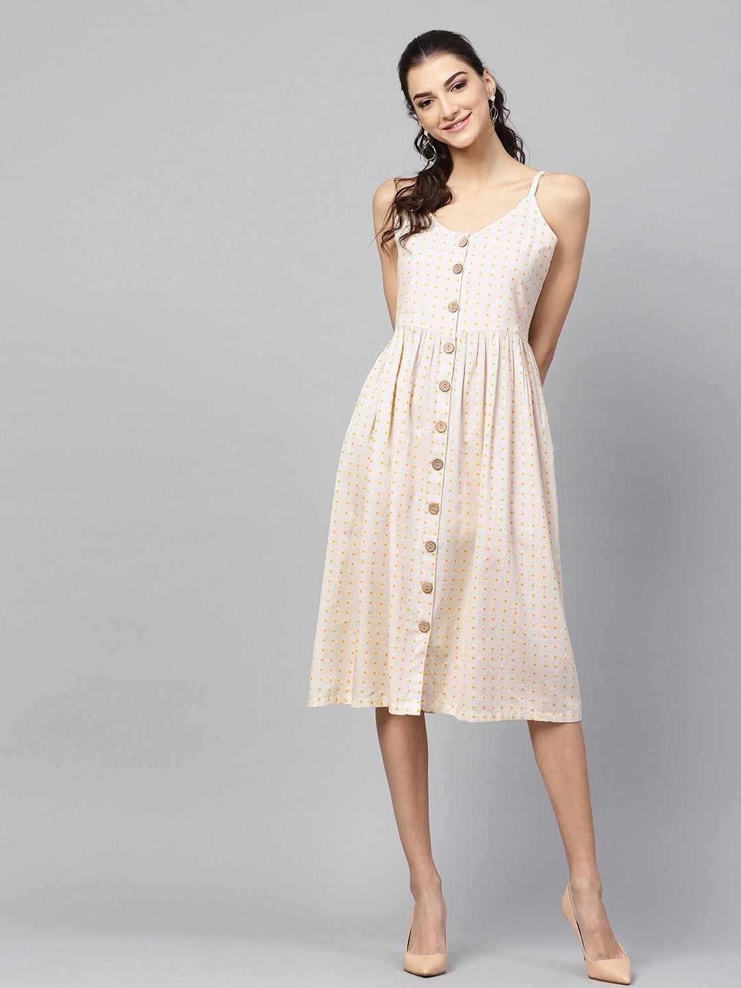 Women's Beige Strappy V-Neck Dress