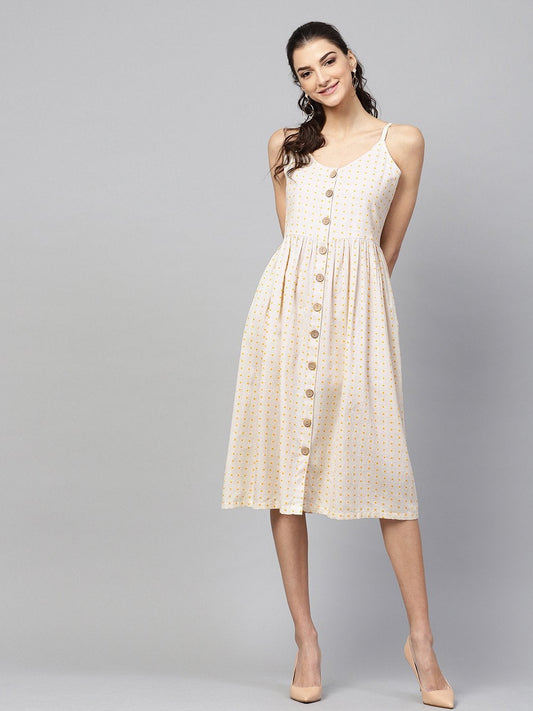 Women's Beige Strappy V-Neck Dress