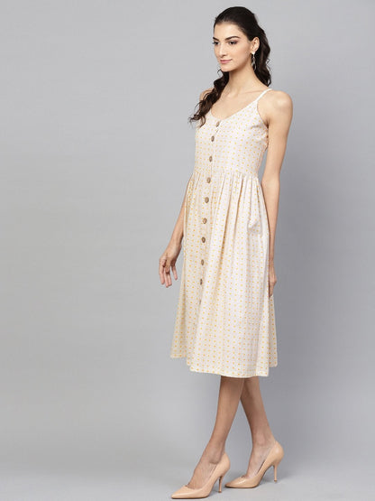 Women's Beige Strappy V-Neck Dress