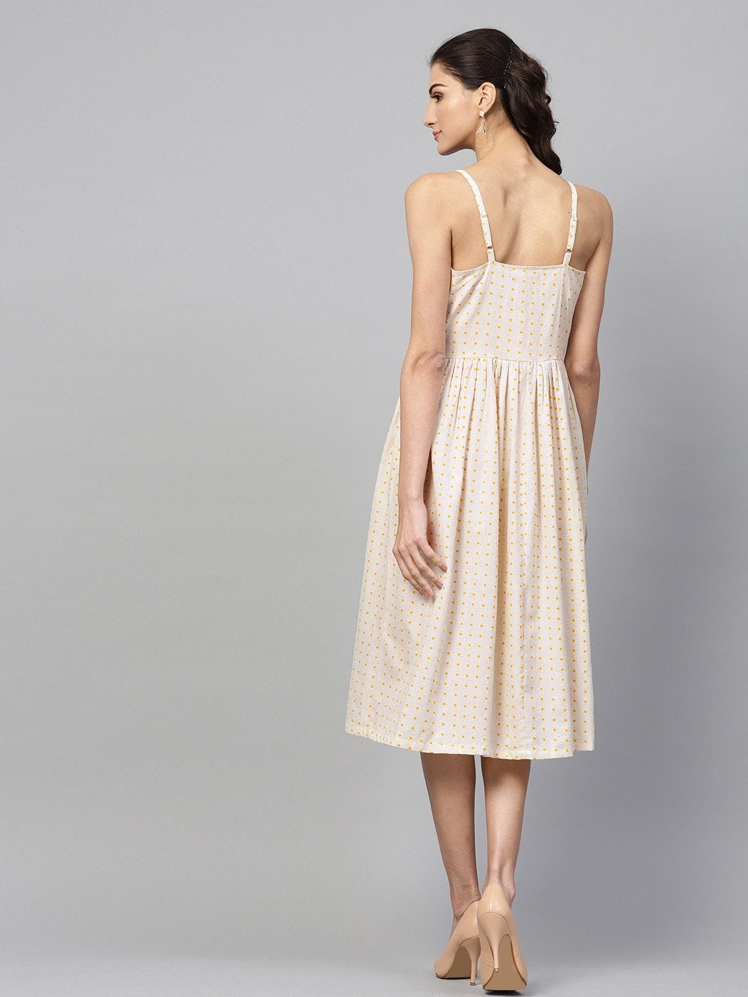 Women's Beige Strappy V-Neck Dress