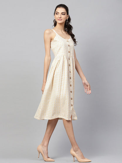 Women's Beige Strappy V-Neck Dress