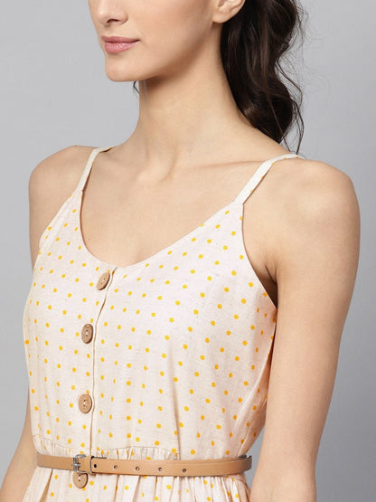 Women's Beige Strappy V-Neck Dress