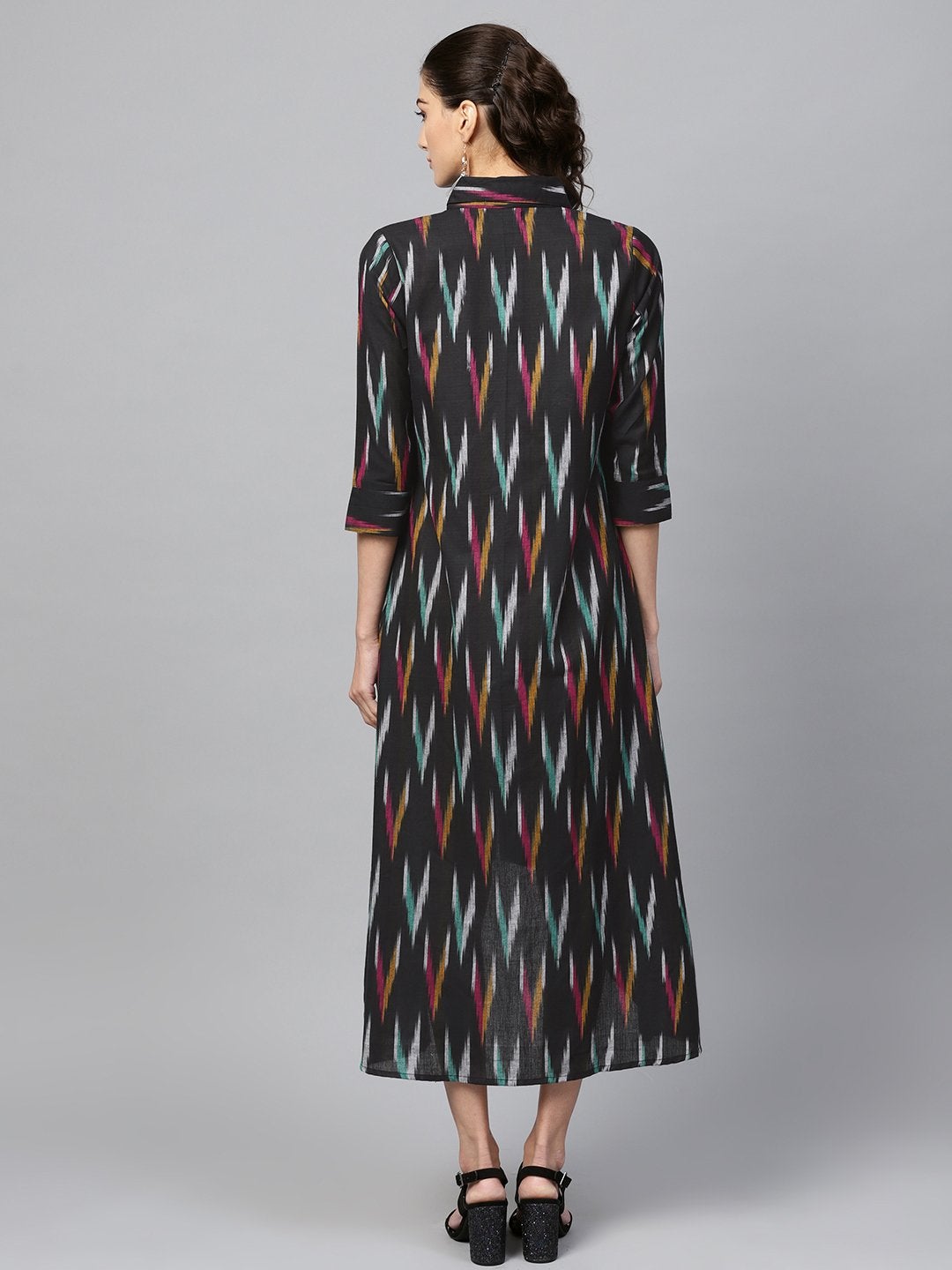 Women's Black Ikat High Low Shirt Dress
