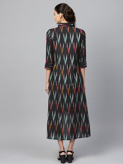 Women's Black Ikat High Low Shirt Dress
