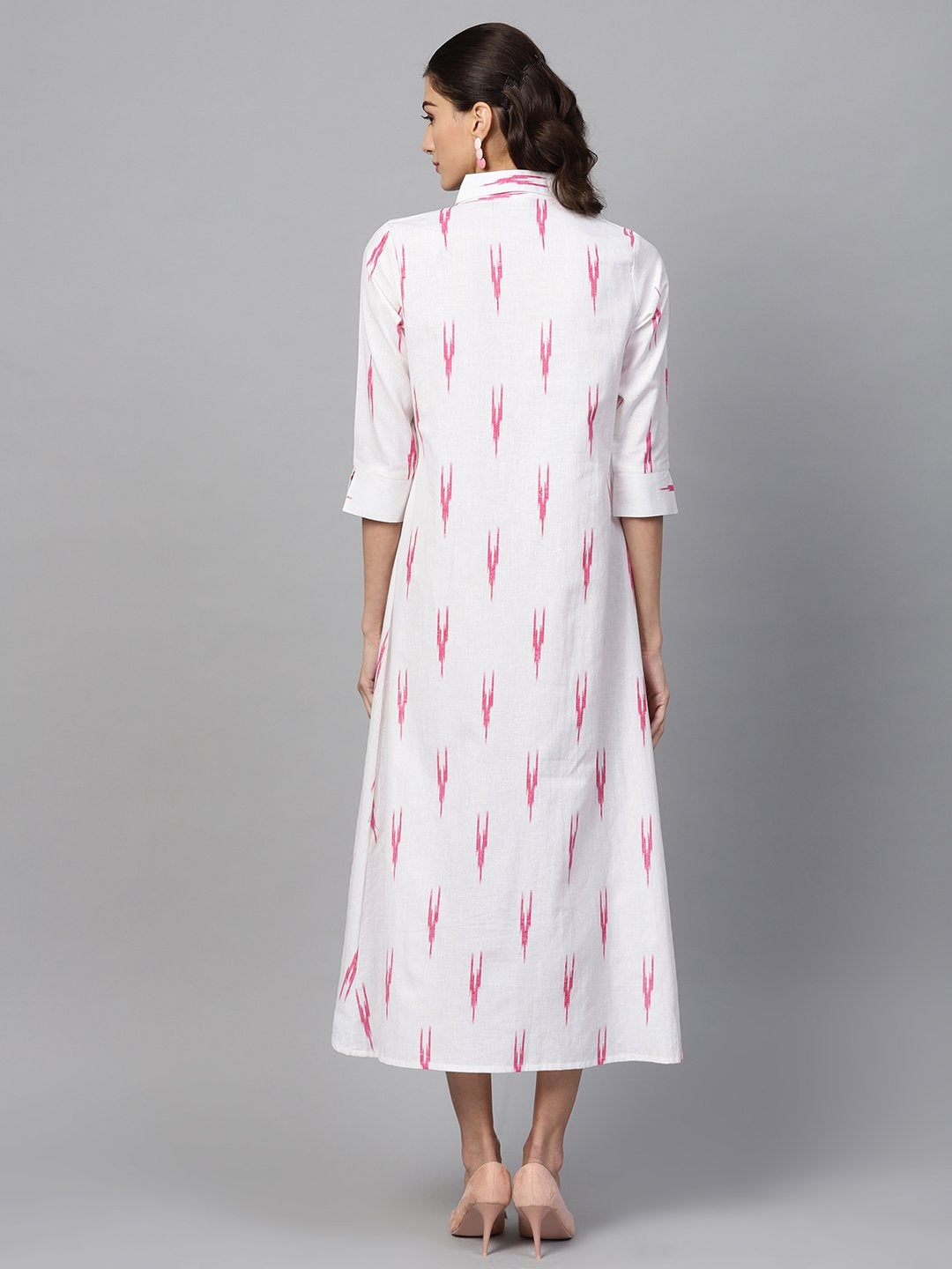 Women's White Ikat High Low Shirt Dress