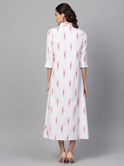 Women's White Ikat High Low Shirt Dress