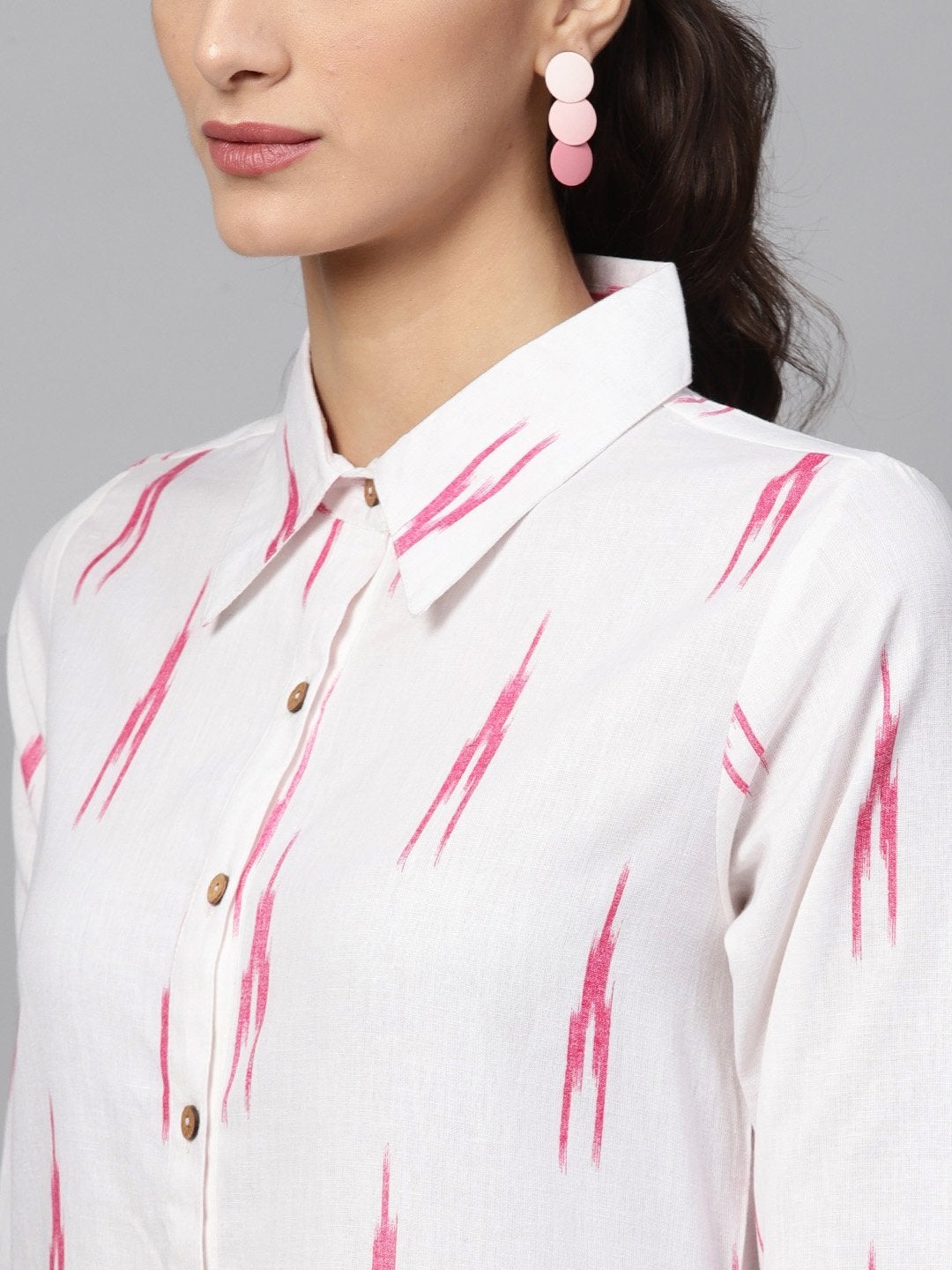 Women's White Ikat High Low Shirt Dress