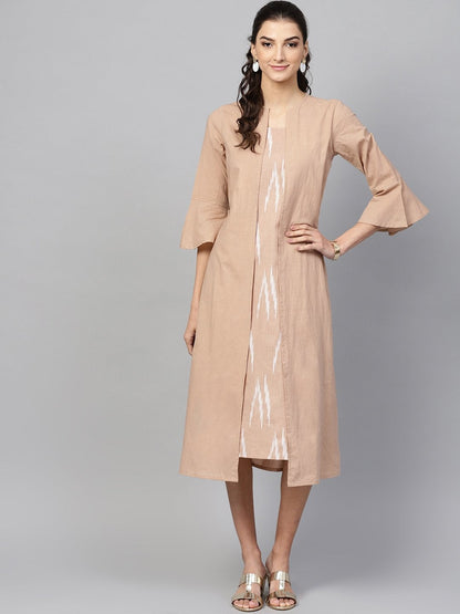 Women's Brown Ikat Mock Shrug Dress
