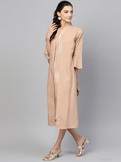 Women's Brown Ikat Mock Shrug Dress