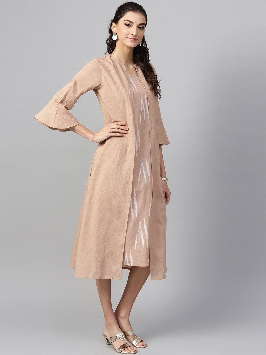 Women's Brown Ikat Mock Shrug Dress