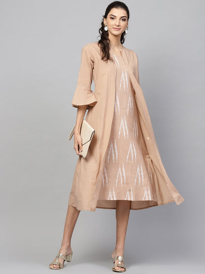 Women's Brown Ikat Mock Shrug Dress