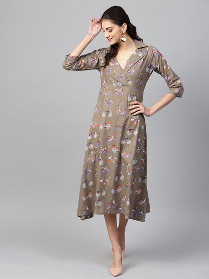 Women's Grey Cycle Flared Collar Dress