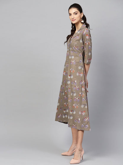 Women's Grey Cycle Flared Collar Dress