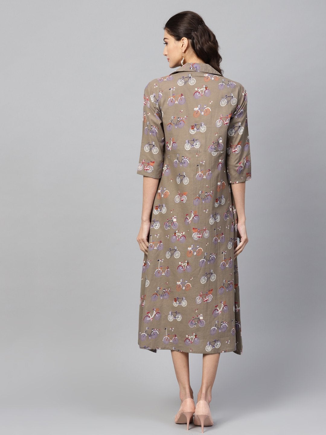 Women's Grey Cycle Flared Collar Dress