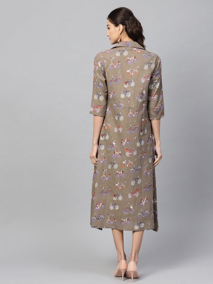 Women's Grey Cycle Flared Collar Dress