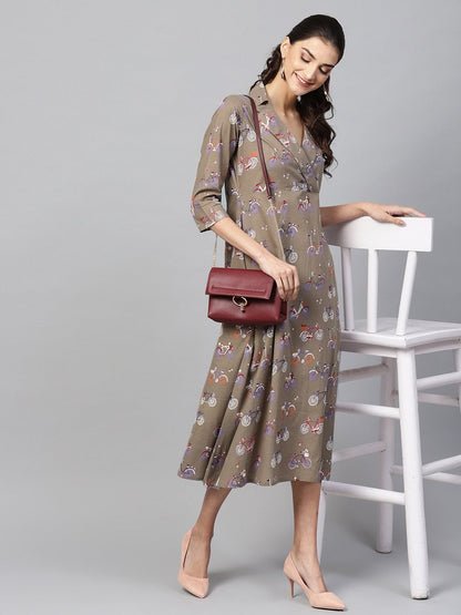 Women's Grey Cycle Flared Collar Dress