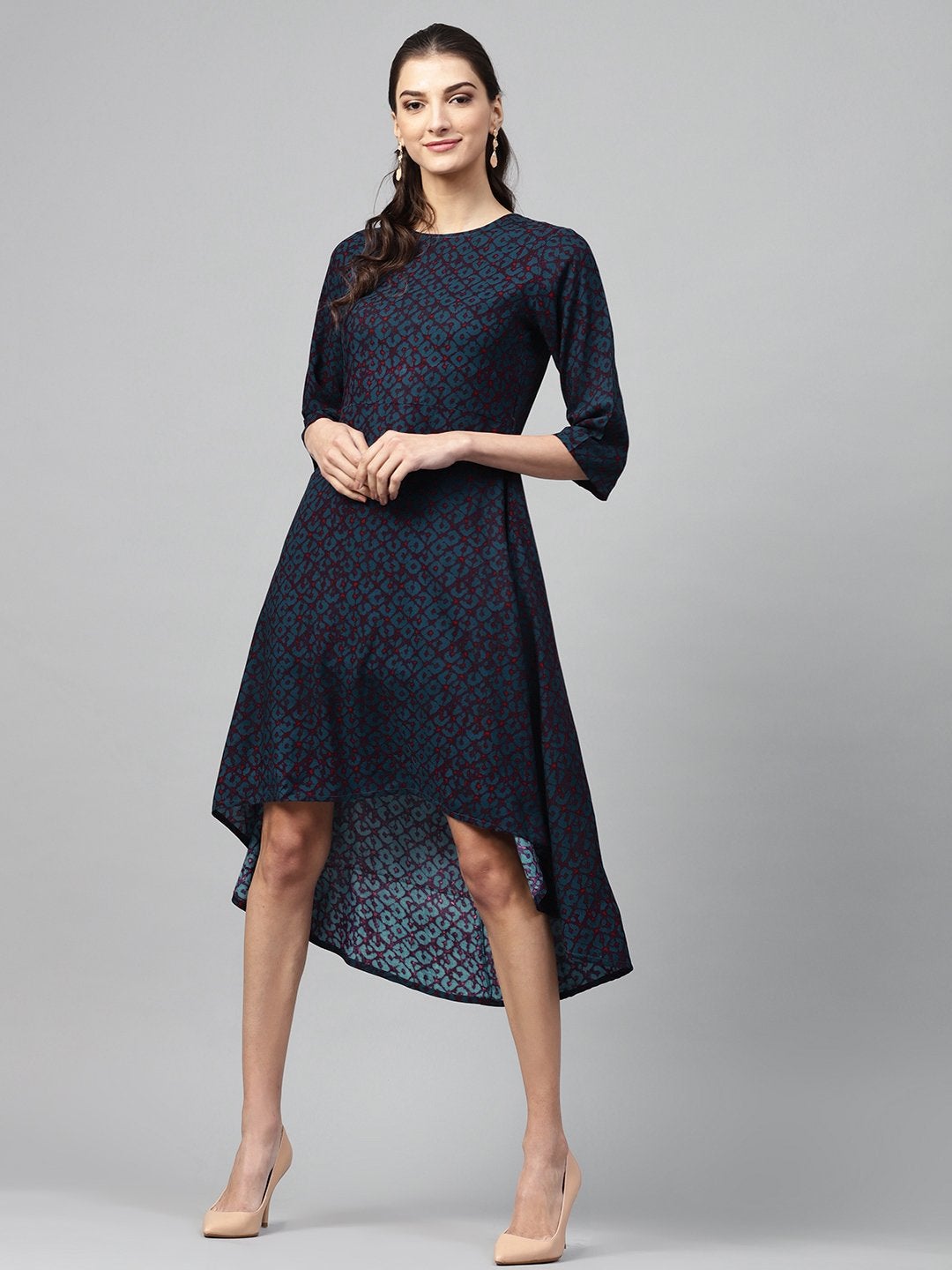 Women's Navy Geo High Low Dress
