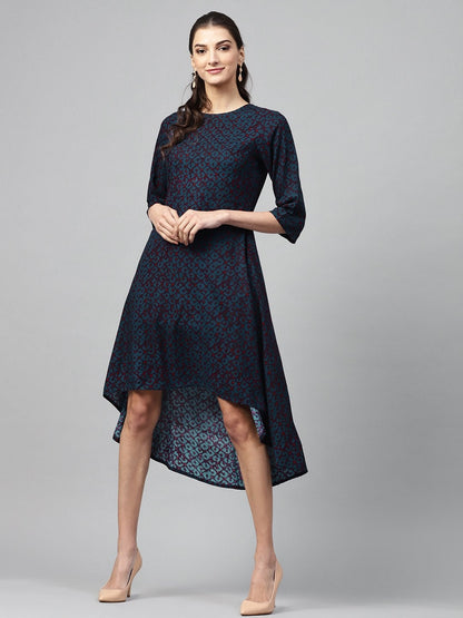 Women's Navy Geo High Low Dress