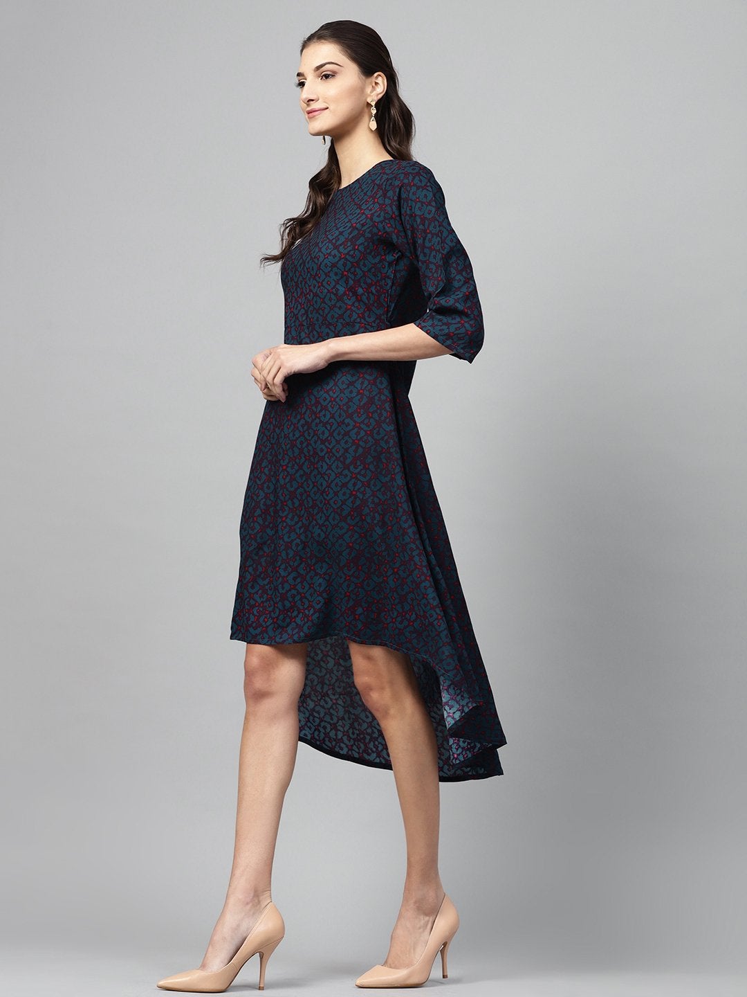 Women's Navy Geo High Low Dress